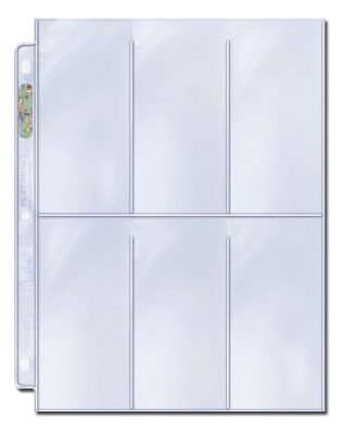 1 x Box of 100, 6-Pocket pages. Ultra PRO Platinum Hologram Pages in six-pocket vertical style. Archival quality pages that holds cards 2-1/2″ X 5-1/4″ or smaller; ideal for long trading cards, coupons and other collectibles.
