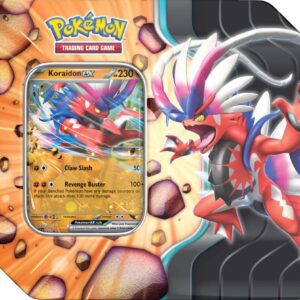 Pokémon TCG: Slashing Legends Tin Two powerful Legendary Pokémon, each one ready to tear through the opposition in your next Pokémon TCG match! Will you save the day with Zacian ex, or perhaps you’d like to take Koraidon ex for a spin? Regardless of your choice, you’ll find lots of support in the 5 included booster packs. The Pokémon TCG: Slashing Legends Tin includes: • 1 foil promo card featuring Zacian ex or Koraidon ex • 5 Pokémon TCG booster packs • A code card for Pokémon TCG Live